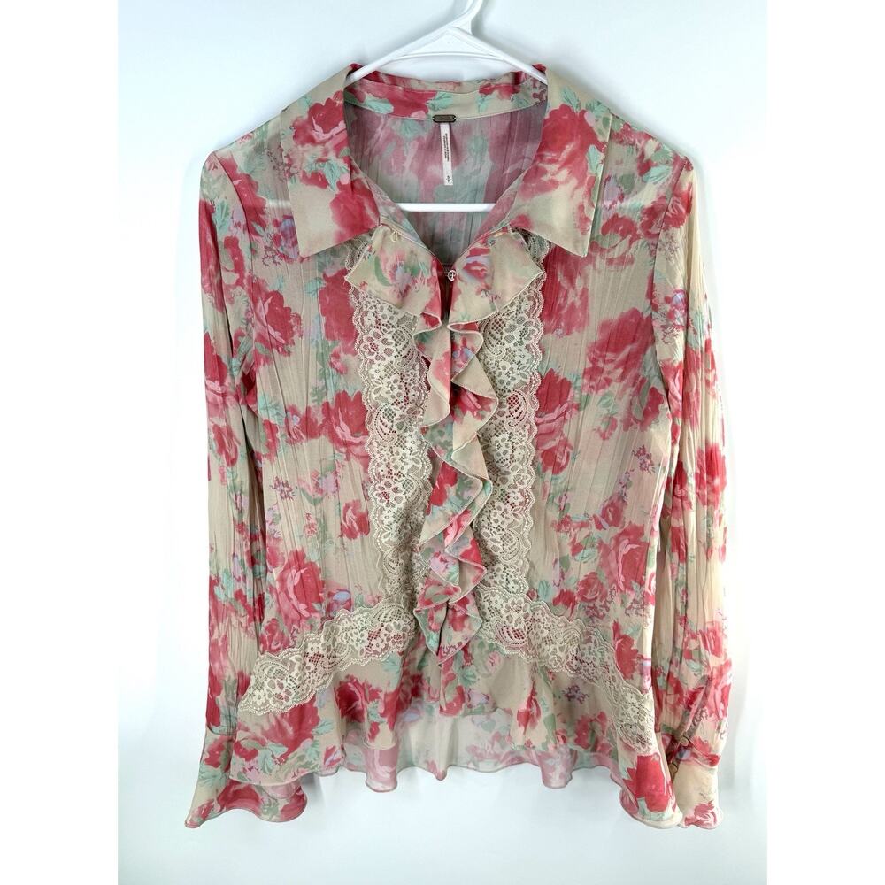 Free People Bad At Love Floral Printed Blouse Small NWT Cottagecore Fairy Lace - Picture 2 of 11